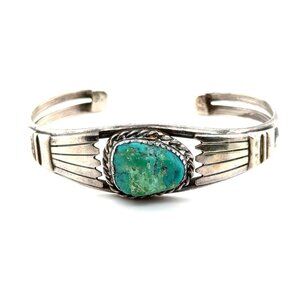 Signed DD Sterling Silver Native American Turquoise Cuff